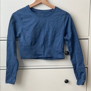Aerie Offline Blue Long Sleeve Cropped Athletic Athleisure Top